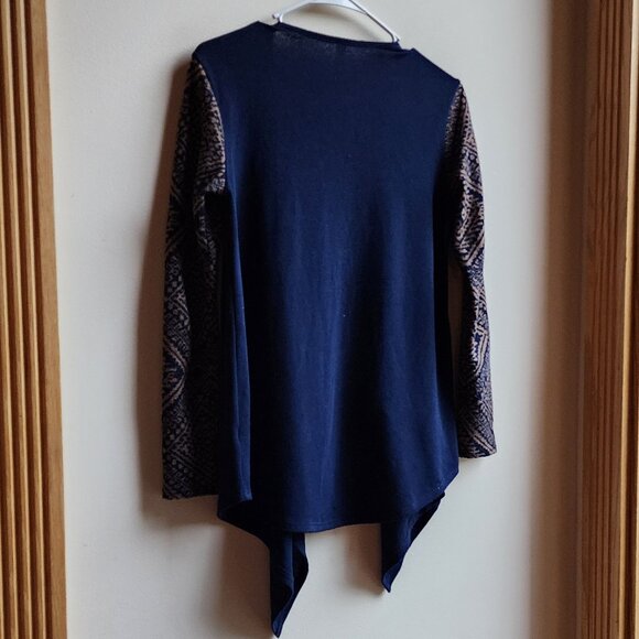 Pink Owl Navy/Tan Aztec Angled Open Cardigan Size Small - Picture 12 of 14
